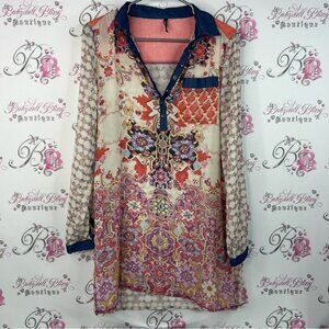 Smash! Dress mini long shirt button up paisley bohemian Floral Women's Tunic